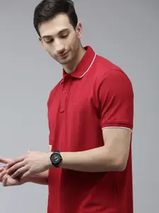 Arrow Men Red Solid Pure Cotton Polo Collar T-shirt