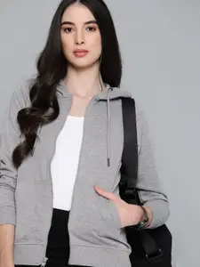 Harvard Women Grey Melange Hooded Sweatshirt