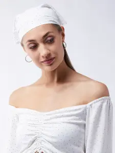 MAGRE Women White & Black Small Polka Dot Scarf Hairband