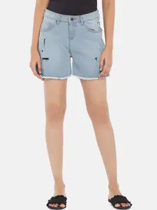 People Women Blue High-Rise Denim Shorts