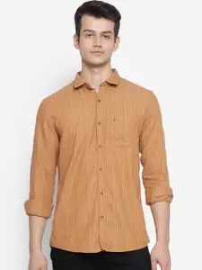 Turtle Men Orange Slim Fit Opaque Striped Casual Shirt