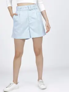 Basics By Tokyo Talkies Women Blue Regular Shorts with Belt