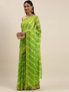 Geroo Jaipur Green Leheriya Silk Blend Leheriya Saree
