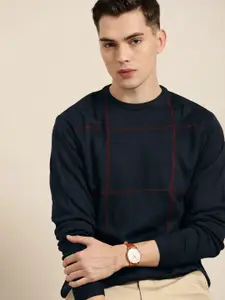 INVICTUS Men Navy Blue & Maroon Checked Pullover