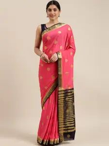 The Chennai Silks Pink & Navy Blue Ethnic Motifs Fusion Saree