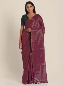 Suta Purple & Gold-Toned Woven Design Zari Pure Cotton Saree