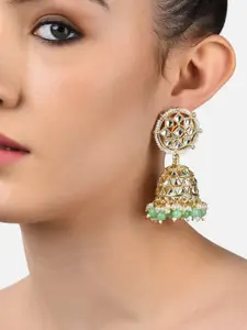 Zaveri Pearls Green Gold-Plated Contemporary Jhumkas Earrings