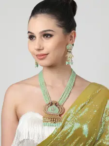 Zaveri Pearls Multicolor Meenakari Peacock Inspired Long Crystal Necklace & Earring Set
