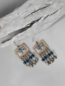 SANGEETA BOOCHRA Silver-Toned & Blue Square Studs Earrings