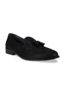 Rosso Brunello Men Black Textured Formal Slip-On Shoes