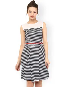 Miss Chase Women Black & White Striped Fit & Flare Dress