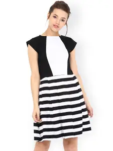 Miss Chase Women Black & White Striped A-line Dress