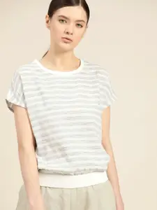 ether Kora Collection Women Off White Handloom Sustainable Unbleached Fabric Blouson Top
