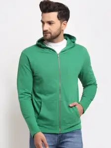DOOR74 Men Green Hooded Sweatshirt