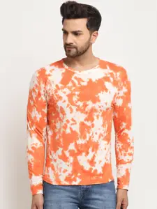 DOOR74 Men Orange & White Printed Sweatshirt