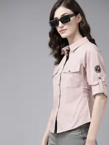 The Roadster Lifestyle Co. Women Dusty Pink Solid Stretchable Casual Shirt