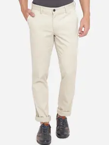 JADE BLUE Men Beige Skinny Fit Pure Cotton Trousers