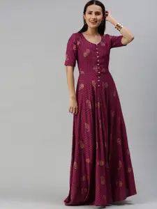 Swishchick Purple Ethnic Motifs Maxi Dress
