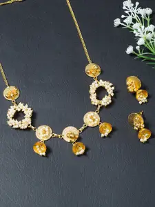 Golden Peacock Gold-Plated White Beaded-Studded Choker Necklace