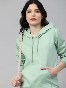 JUNEBERRY Women Sea Green Hooded Sweatshirt