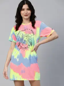 JUNEBERRY Multicoloured Tie and Dye Dyed T-shirt Dress