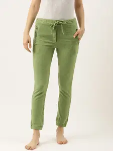Clt.s Women Green Solid Slim Fit Lounge Joggers