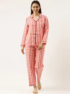 Clt.s Women Red Printed Pure Cotton Night suit