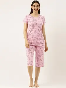 Clt.s Women Pink Printed Pure Cotton Night suit
