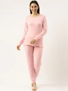 Clt.s Women Pink Polka Dot Printed Night suit