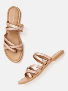 Allen Solly Women Rose Gold-Toned Strappy Open Toe Flats