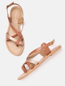 Allen Solly Women Brown & Rose-Gold-Toned Colourblocked Strappy One Toe Flats