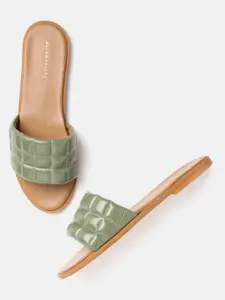 Allen Solly Women Olive Green Quilted Open Toe Flats