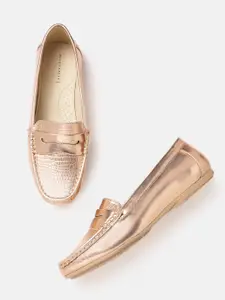 Allen Solly Women Rose Gold Textured PU Penny Loafers