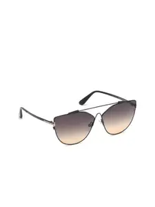 Tom Ford Women Grey Lens & Black Aviator Sunglasses FT0563 64 01B
