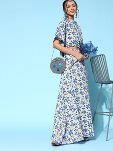 InWeave Women Stunning Blue Printed Top with Skirt
