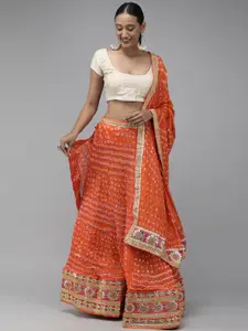 Geroo Jaipur Orange Patchwork Ready to Wear Lehenga & Unstitched Blouse With Dupatta
