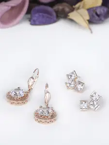 Zaveri Pearls Set of 2 Rose Gold & White Contemporary Studs Earrings