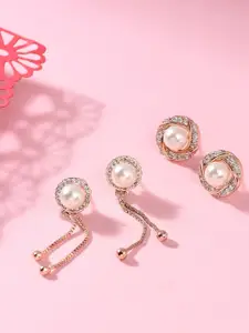 Zaveri Pearls Set of 2 Rose Gold-Plated Rose Gold & White Circular Studs Earrings
