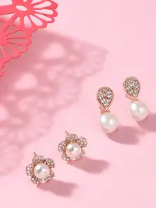 Zaveri Pearls Gold-Toned & White Floral Studs Earrings