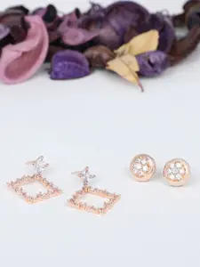 Zaveri Pearls Set of 2 Rose Gold-Plated Rose Gold Contemporary Drop Earrings