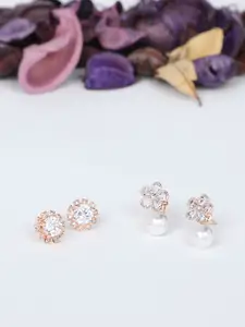 Zaveri Pearls Set of 2 Rose Gold Plated Contemporary Studs Earrings