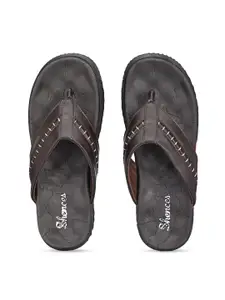 SHENCES Men Brown & Black Comfort Sandals