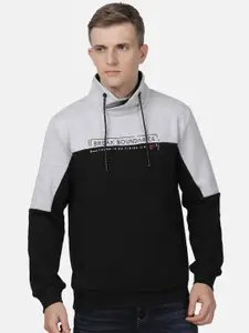 t-base Men Grey Melange & Black Colourblocked Sweatshirt
