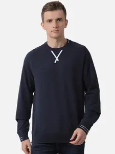 t-base Men Navy Blue Solid Sweatshirt