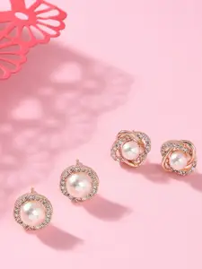 Zaveri Pearls Gold-Toned & White Circular Studs Earrings Set of 2
