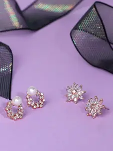 Zaveri Pearls Set of 2 Gold-Plated Gold-Toned & White Contemporary Studs Earrings