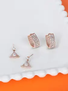 Zaveri Pearls Set Of 2 Rose Gold-Plated Contemporary Drop Earrings