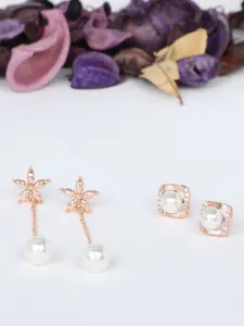 Zaveri Pearls Set Of 2 Rose Gold Stud & Contemporary Drop Earrings