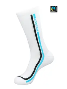 Balenzia Men White & Blue Striped Fair Trade Organic Cotton Calf Length Socks