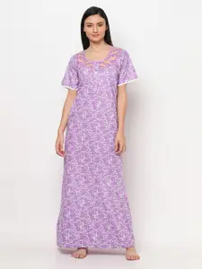 TRUNDZ Women Purple Printed Maxi Nightdress